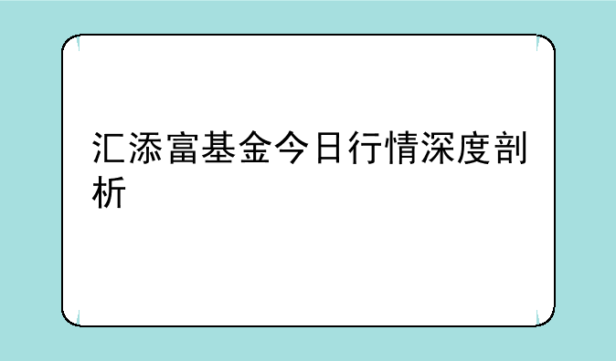 汇添富基金今日行情深度剖析