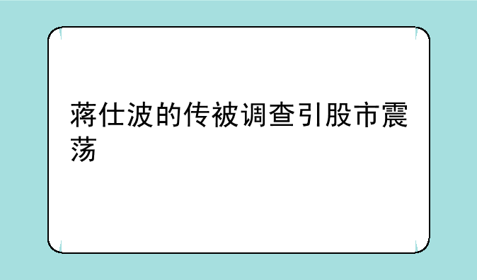 蒋仕波的传被调查引股市震荡