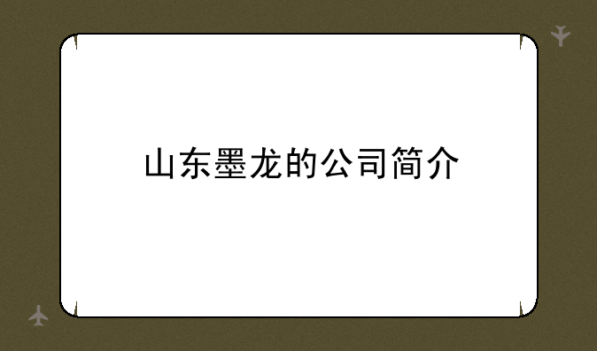 山东墨龙的公司简介