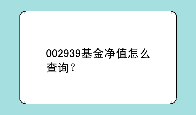 002939基金净值怎么查询？