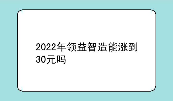 2022年领益智造能涨到30元吗