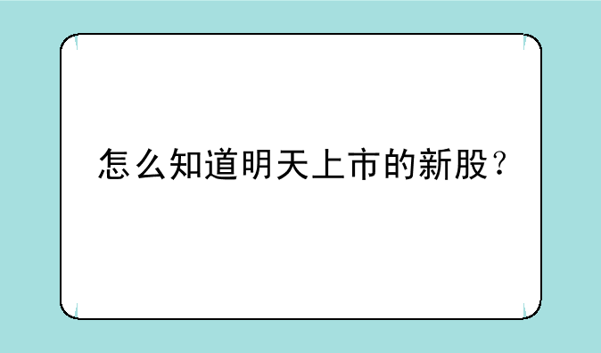 怎么知道明天上市的新股？