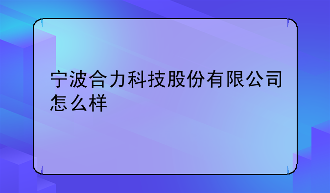 宁波合力科技股份有限公司怎么样