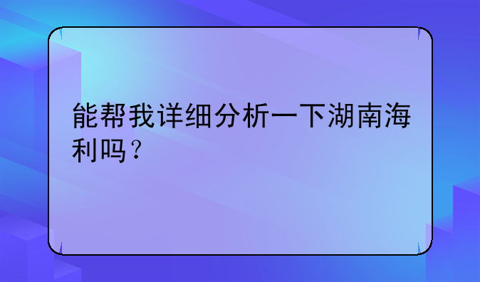 能帮我详细分析一下湖南海利吗？