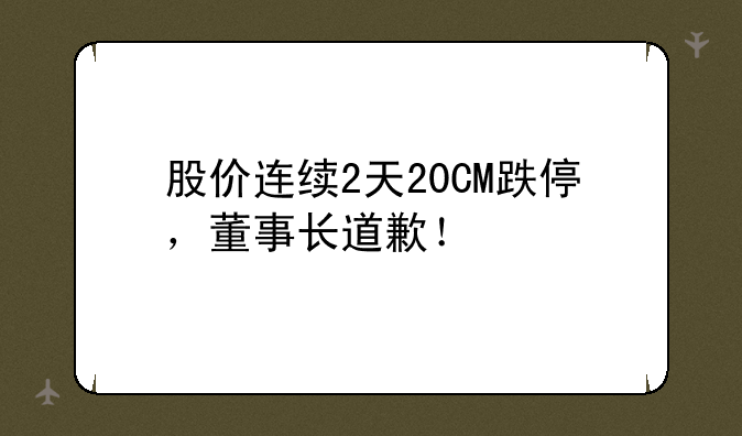 股价连续2天20CM跌停，董事长道歉！