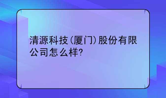 清源科技(厦门)股份有限公司怎么样?