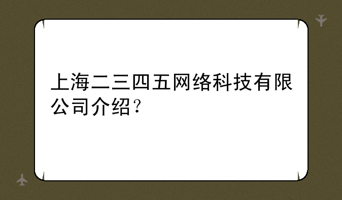 上海二三四五网络科技有限公司介绍？