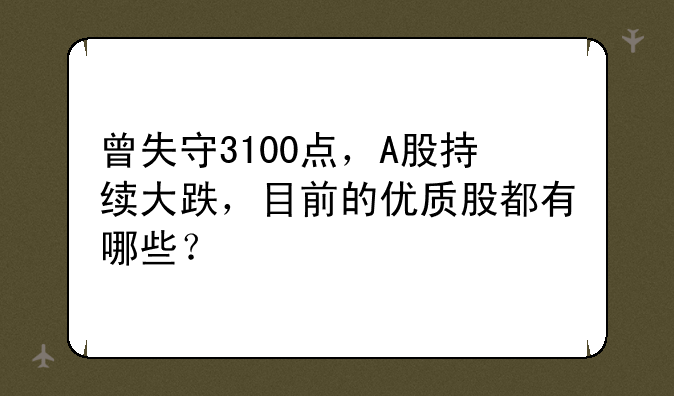 曾失守3100点，A股持续大跌，目前的优质股都有哪些？