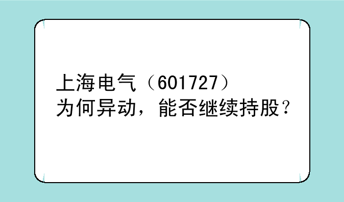 上海电气（601727）为何异动，能否继续持股？