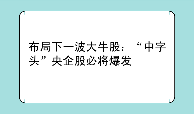 布局下一波大牛股：“中字头”央企股必将爆发