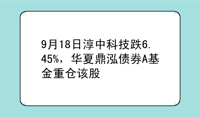 9月18日淳中科技跌6.45%，华夏鼎泓债券A基金重仓该股