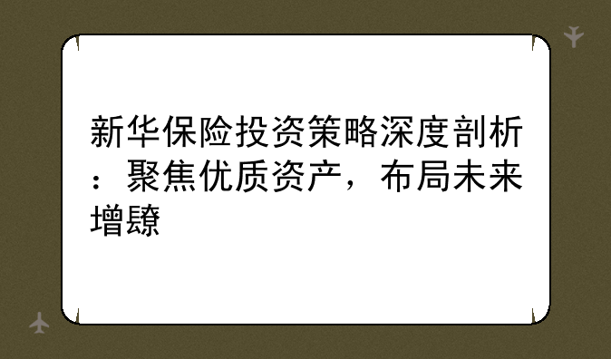 新华保险投资策略深度剖析：聚焦优质资产，布局未来增长点