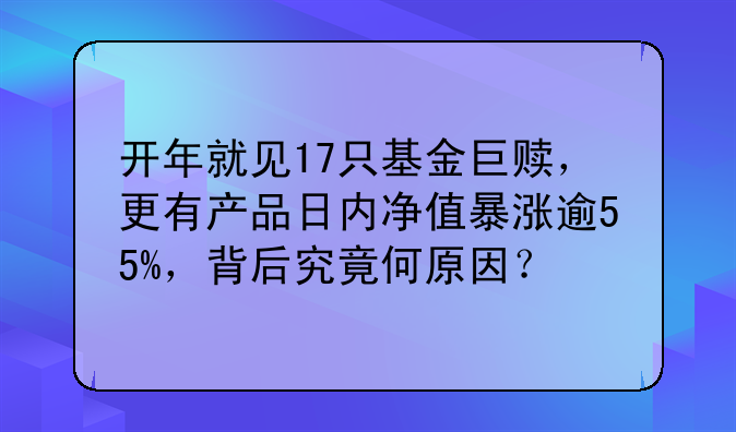 开年就见17只基金巨赎，更有产品日内净值暴涨逾55%，背后究竟何原因？