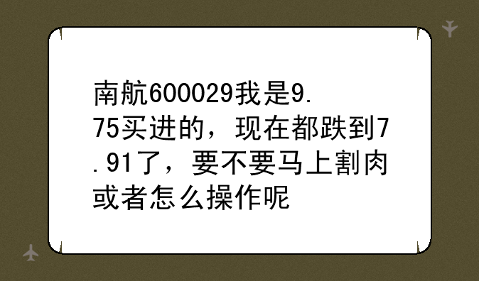 南航600029我是9.75买进的，现在都跌到7.91了，要不要马上割肉或者怎么操作呢