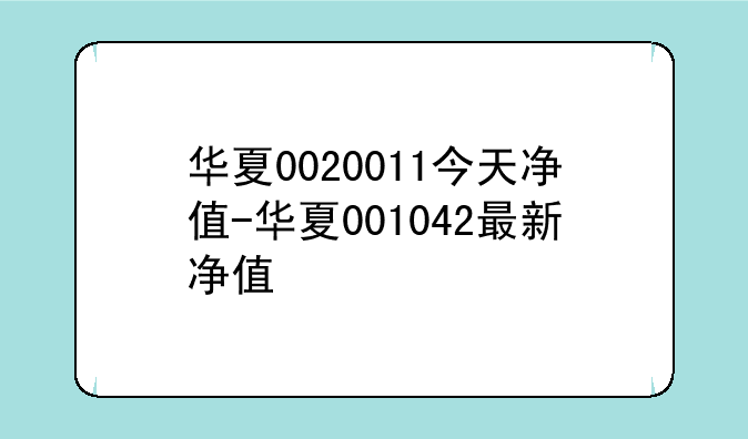 华夏0020011今天净值-华夏001042最新净值